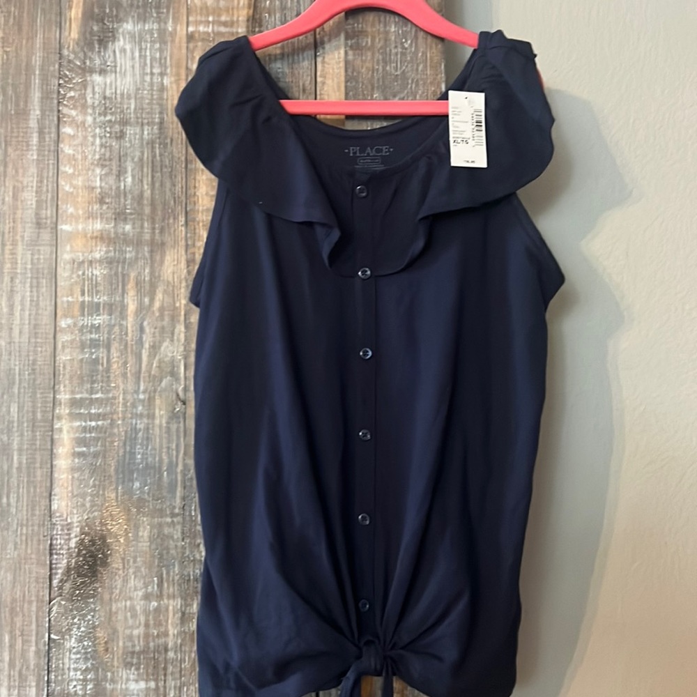 The Children’s Place Girls blue tie front tank top with Decorative buttons